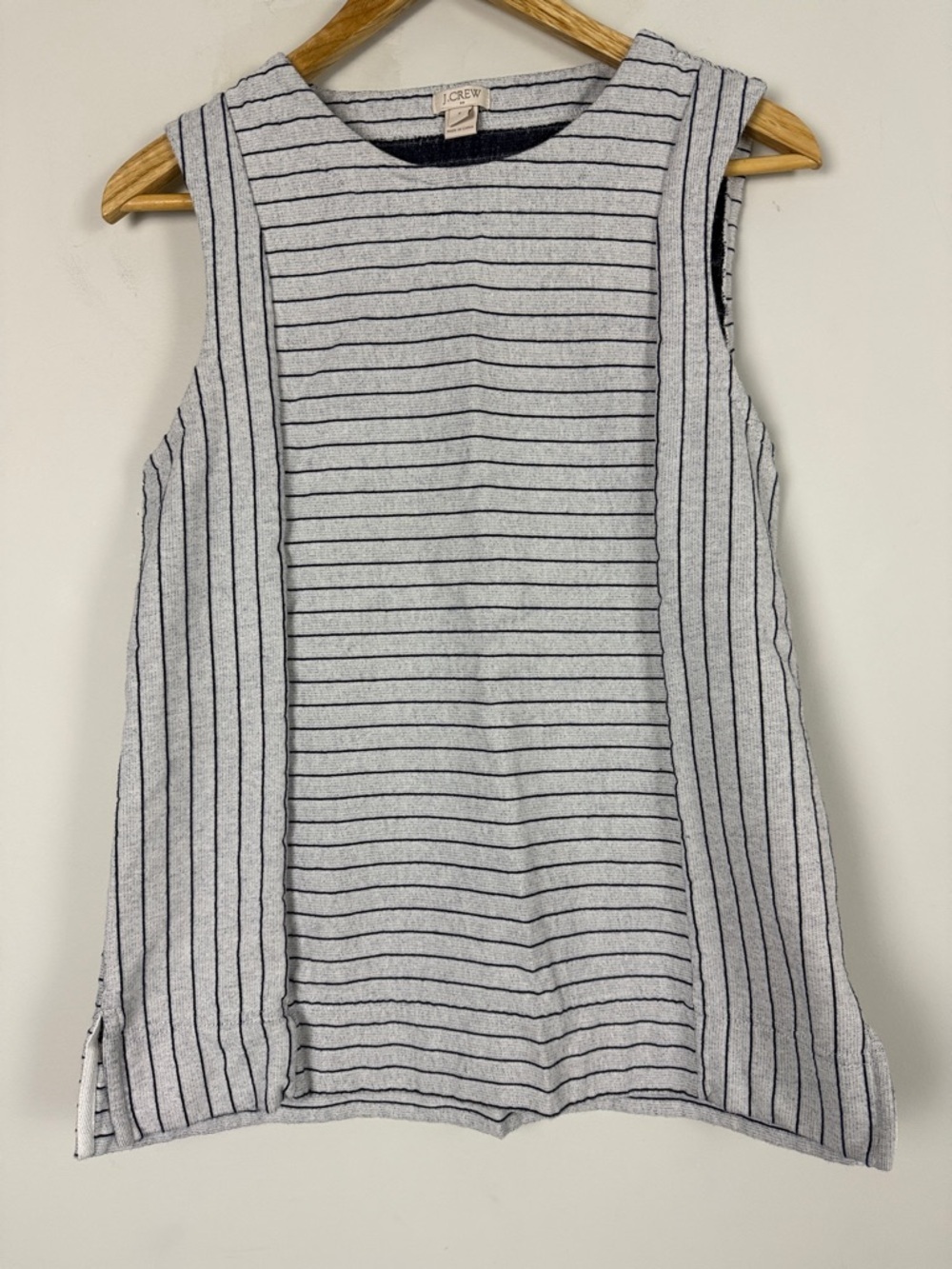 J. Crew Striped Sleeveless Tank in Light Gray & Navy